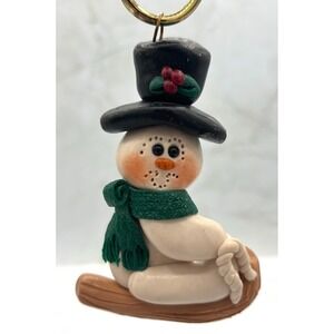 Suzi Skoglund Dough Snowman Sleigh Ornament Vintage 1996 Folk Art Blossom Bucket